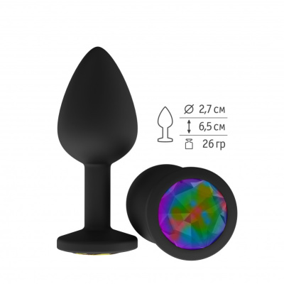 Анальная пробка с разноцветным кристаллом, 7 см (черный) 