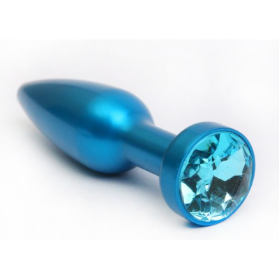 4sexdream голубая металлическая анальная пробка с кристаллом в основании, 11.2х2.9 см (голубой) 