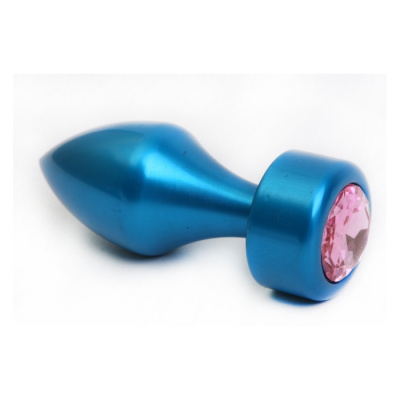 4sexdream голубая металлическая анальная пробка со стразом в основании, 7.8х2.9 см (розовый) 