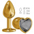 Джага-Джага - Золотистая анальная пробка с кристаллом-сердечком, 7х2.7 см (чёрный) 