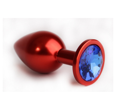 4sexdream красная металлическая анальная пробка с кристаллом в основании, 8.2х3.4 см (синий) 