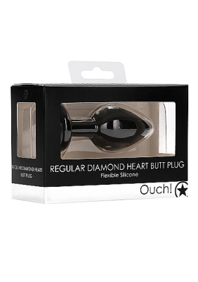 Ouch! Diamond Heart Plug анальная пробка с кристаллом в форме сердца, 7.3х2.8 см (чёрный) 