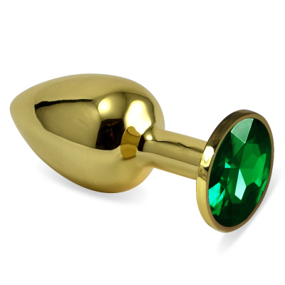 4sexdream золотистая анальная пробка с кристаллом, размер S 7.6х2.8 см (зелёный) 