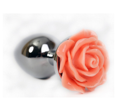 4sexdream большая серебристая анальная пробка с розой в основании, 10х4 см (оранжевый) 
