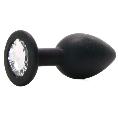 Ouch! Diamond Butt Plug (Medium) анальная пробка с кристаллом, 7.3х3.2 см (чёрный)  