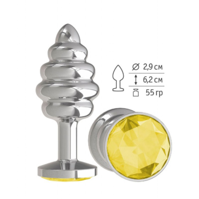 515-11-yellow DD / Анальная втулка Silver Spiral малая с желтым кристаллом