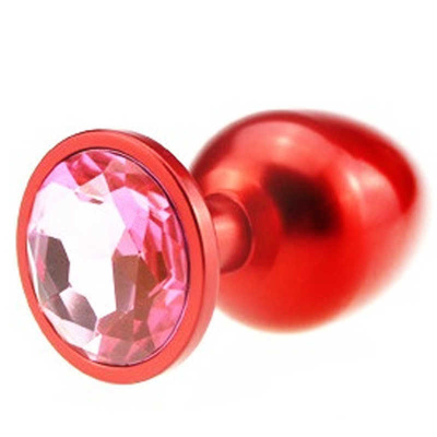4sexdream красная металлическая анальная пробка с кристаллом в основании, 8.2х3.5 см (розовый) 