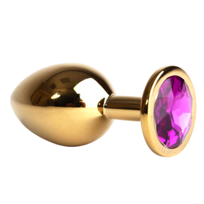 4sexdream золотистая анальная пробка с кристаллом в основании, 8.2х3.4 см (фиолетовый) 