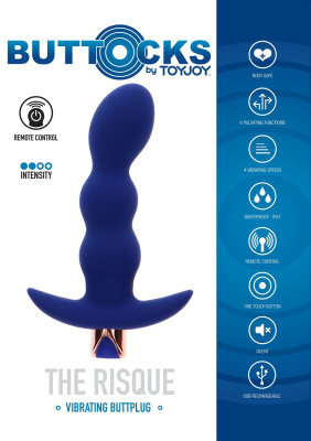 Toy Joy The Risque Buttplug - анальный вибростимулятор с дистанционным управлением, 14.5х3 см (синий)