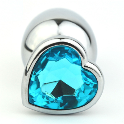 4sexdream серебристая анальная пробка с кристаллом в форме сердца, 9х4 см (голубой) 