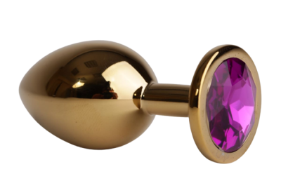 4sexdream - Золотистая анальная пробка с кристаллом, 9.5х4 см. (фиолетовый) 