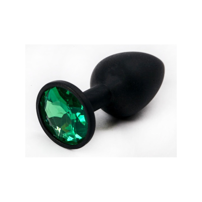 4sexdream силиконовая чёрная анальная пробка с кристаллом, 7х2.8 см (зелёный) 