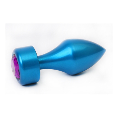 4sexdream голубая металлическая анальная пробка со стразом в основании, 7.8х2.9 см (фиолетовый) 