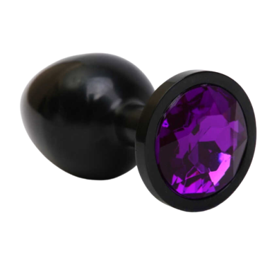 4sexdream чёрная металлическая анальная пробка с кристаллом в основании, 8.2х3.5 см (фиолетовый) 