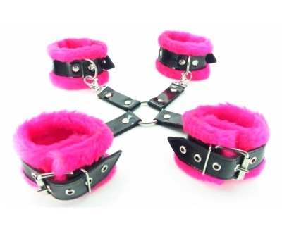 Комплект фиксаторов краб с мехом BDSM Light (розовый)