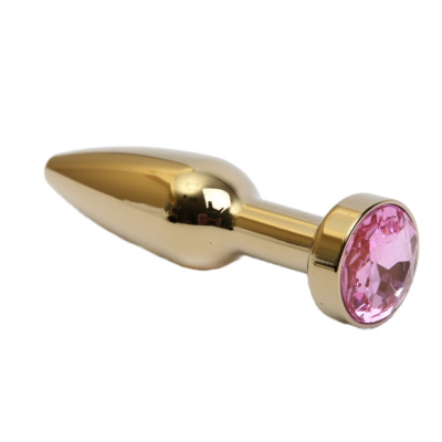 4sexdream анальная пробка золото с кристаллом в основании, 11,2х2,9см (розовый) 