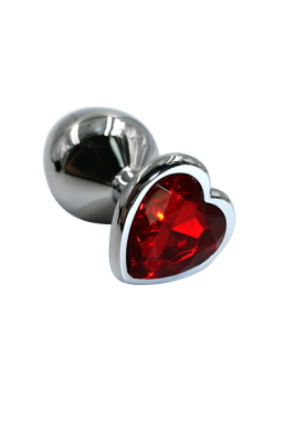 Kanikule большая анальная пробка из аллюминия с кристаллом в форме сердца, 8.2х4.1 см (красный) 