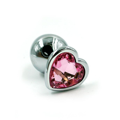 Анальная пробка из аллюминия с кристаллом в виде сердечка - размер M - Kanikule, 7 см (нежно-розовый) 