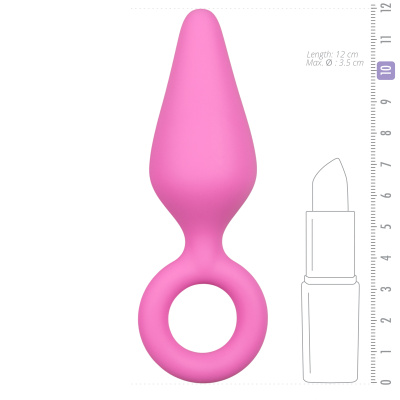 Easytoys Pink Buttplugs With Pull Ring силиконовая анальная пробка с ограничителем кольцом, 12х3.5 см (розовый) 