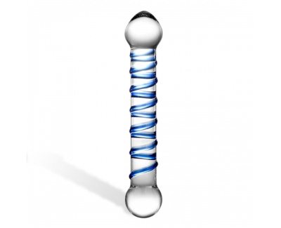 Glas Spiral Dildo стеклянный стимулятор с голубой спиралью, 17х3.6 см (прозрачный)