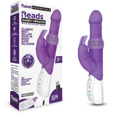 Rabbit Essentials Beads Rabbit Vibrator - Вибратор с вращающимися шариками, 25х4.5 см (фиолетовый)
