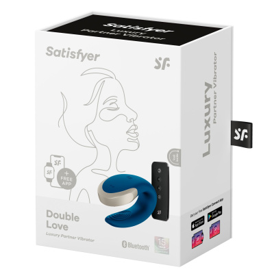 Satisfyer Double Love - вибратор для пар с возможностью управления через пульт и приложение, 8.6х5.7 см. (синий) 