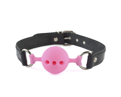 3391-1 / Силиконовый розовый кляп-шар с ремешками из натуральной кожи
