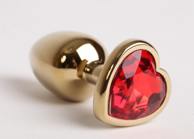 4sexdream золотистая анальная пробка с кристаллом в форме сердца, размер S 7.5х2.8 см (красный) 