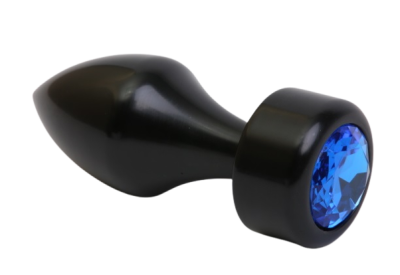 4sexdream чёрная металлическая анальная пробка со стразом в основании, 7.8х2.9 см (синий) 