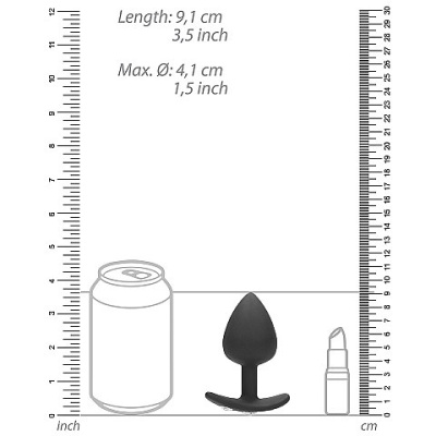 Ouch! Diamond Butt Plug With Handle анальная пробка с кристаллом для ношения, размер L - 9.1х4.1 см (чёрный) 
