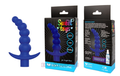 Вибрирующая анальная елочка с ограничителем Sweet Toys, 10.8 см (синий)