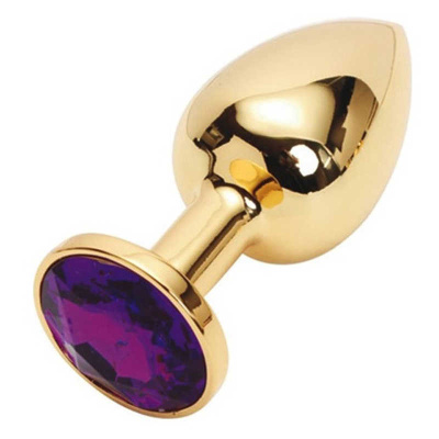 4sexdream золотистая анальная пробка с кристаллом, размер S 7.6х2.8 см (фиолетовый) 