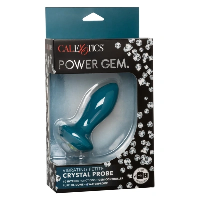 Calexotics Power Gem Vibrating Petite Crystal Probe анальная пробка с кристаллом и вибрацией, 9.5х3.25 см (голубой)  