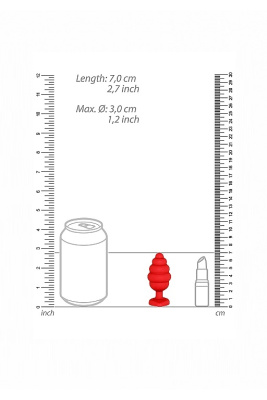 Regular Ribbed Diamond Heart Plug - Анальная пробка из силикона с кристаллом, 7 см (красный) 