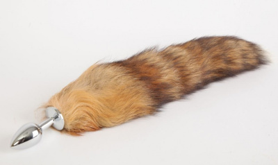 Luxurious Tail - Металлическая пробка с рыжим хвостом лисы, 6 см (серебристый) 