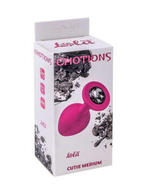 Lola Games Emotions Cutie - Анальная пробка с чёрным кристаллом, 8х3.3 см (розовый с чёрным) 