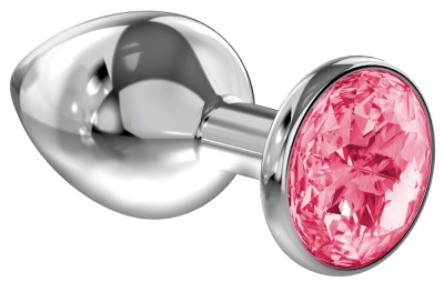 Lola Games Diamond Pink Sparkle Large - Серебристая анальная пробка с кристаллом в основании, 8,2х3,3 см (розовый) 