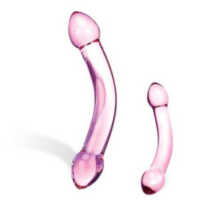 Glas - Двухголовый стеклянный фаллоимитатор, 19х4 см (розовый)