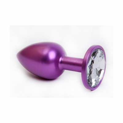 4sexdream маленькая фиолетовая металлическая анальная пробка с кристаллом в основании, 7.6х2.8 см (прозрачный) 