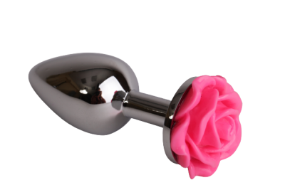 4sexdream маленькая серебристая анальная пробка с розой в основании, 7.6х2.8 см (розовый) 