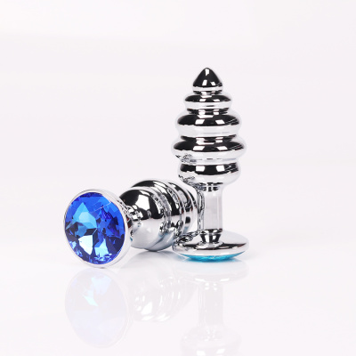 4sexdream фигурная серебристая анальная пробка с кристаллом в основании, 8х3.5 см (синий) 