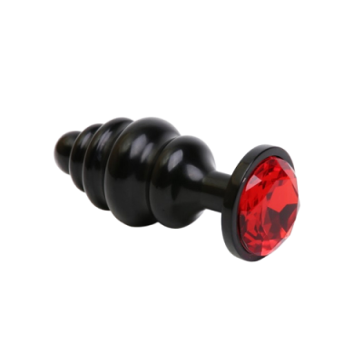 4sexdream чёрная фигурная металлическая анальная пробка с кристаллом в основании, 7.3х2.9 см (красный) 