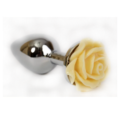 4sexdream маленькая серебристая анальная пробка с розой в основании, 7.6х2.8 см (желтый) 