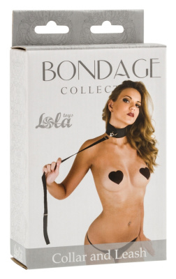 Lola Games Bondage Collection Collar and Leash ошейник с поводком, One Size (чёрный) 