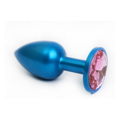 4sexdream маленькая синяя металлическая анальная пробка с кристаллом в основании, 7.6х2.8 см (розовый) 