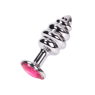 4sexdream фигурная серебристая анальная пробка с кристаллом в основании, 8х3.5 см (розовый) 