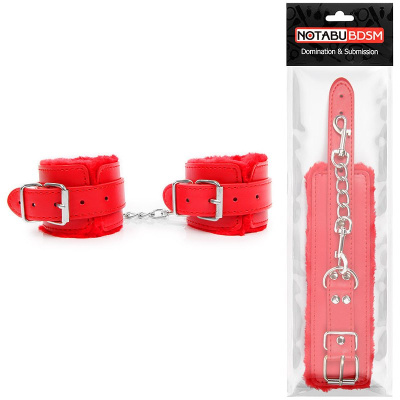 Notabu - Наручники с меховой подкладкой на ремешках с цепочкой (красный)