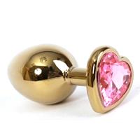 4sexdream - Золотистая анальная пробка со стразом в виде сердечка , 4 см (розовый) 