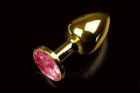 Пикантные штучки - Маленькая золотистая анальная пробка с кристаллом - 7х2.5 см (рубиновый)