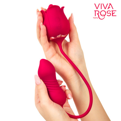 Viva Rose Toys - Виброяйцо с толчковыми движениями и стимулятор клитора с язычком, 38.6х3.5 см (розовый)